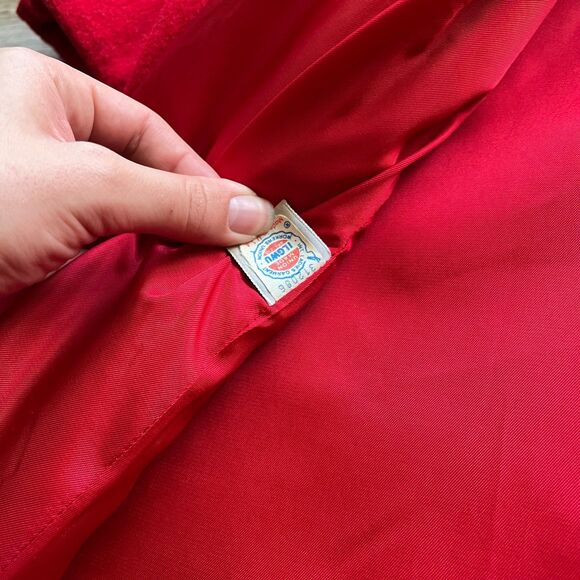 Karen Wool Trench Women's XL Coat Button Red Holiday Vintage 80s Long Pockets - Picture 11 of 11